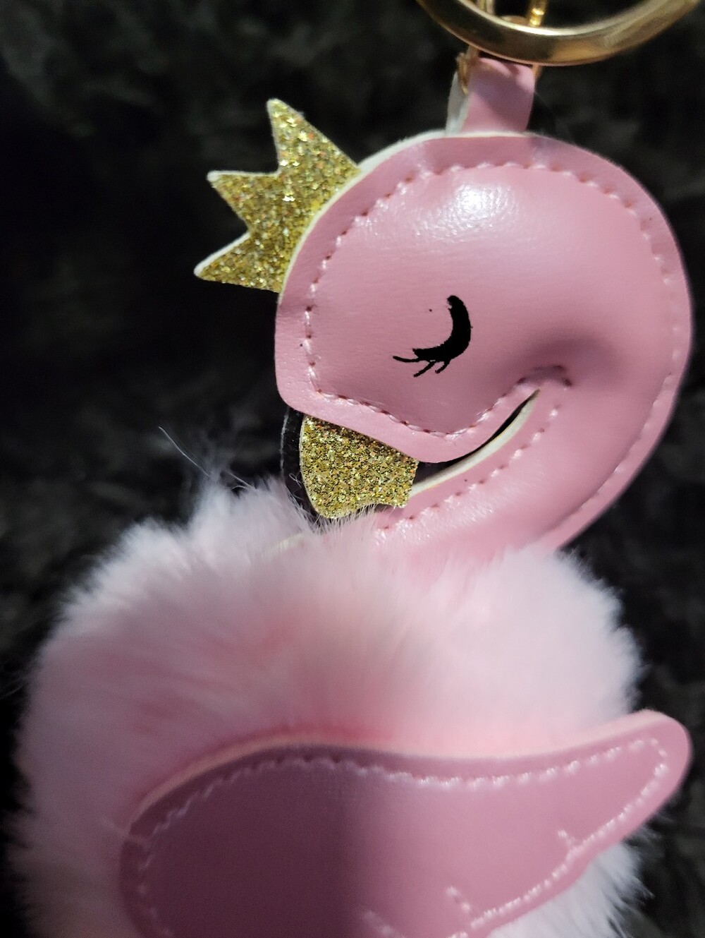 Pink Swan Pom-Pom Keychain with Gold Crown - Kids Accessories - Picture 2 of 4